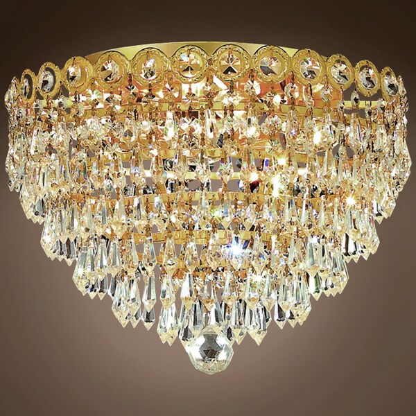 Joshua Marshal Empire Design 4 Light 14 Gold Flush Mount With Clear Asfour Crystals" 701116-006